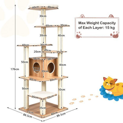 Cat Furniture with Cat litter box enclosure Semi-auto Open-top Cat Litter Box and 179cm Cat Tree