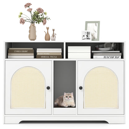 Cat Litter Box Enclosure for 2 Cats with Storage Double Rooms Scratching Board-White