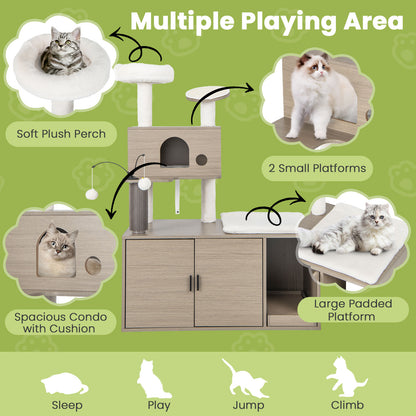 Cat Tree with Litter Box Enclosure-Grey