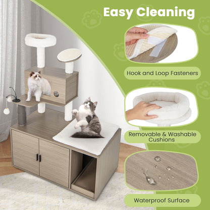 Cat Tree with Litter Box Enclosure-Grey