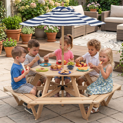 Children Activity Table with Chairs and Umbrella for Backyard or Patio Use-Natural