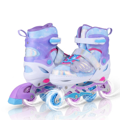 Children Roller Blades with Full Light Up PU Wheels and Brake for Beginners-Blue