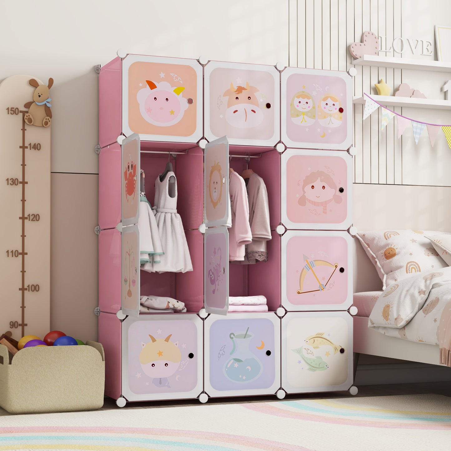 Children 12-Cube Wardrobe Baby Dresser Kids Bedroom Armoire-Pink