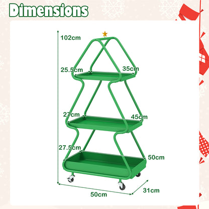 Christmas Tree Storage Cart 3-Tier Rolling Xmas Cart with Topper Star-Green