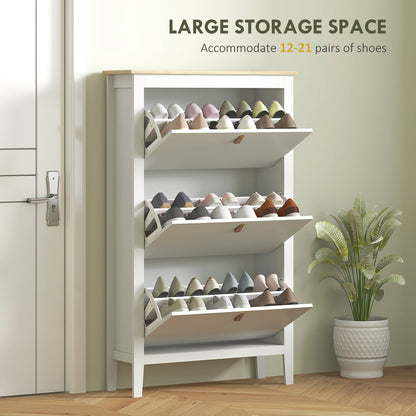 HOMCOM Modern Three-Drawer Shoe Cabinet - White