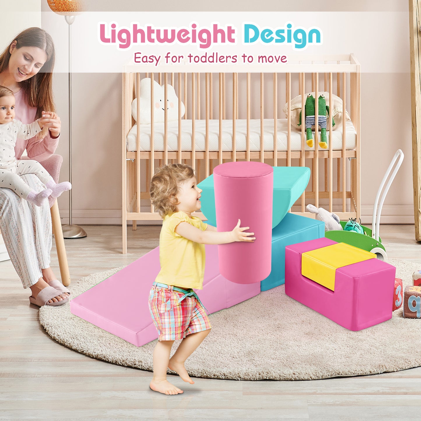 Foam Climbing Blocks with PU Cover for Toddlers 1-3-Pink