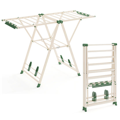 Clothes Drying Rack Foldable Laundry Drying Rack with 16 Drying Rails-Beige