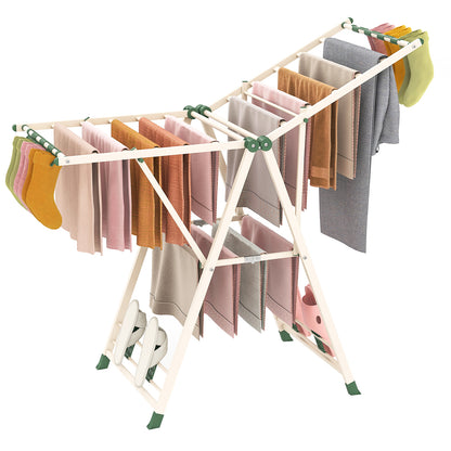Clothes Drying Rack Foldable Laundry Drying Rack with 16 Drying Rails-Beige