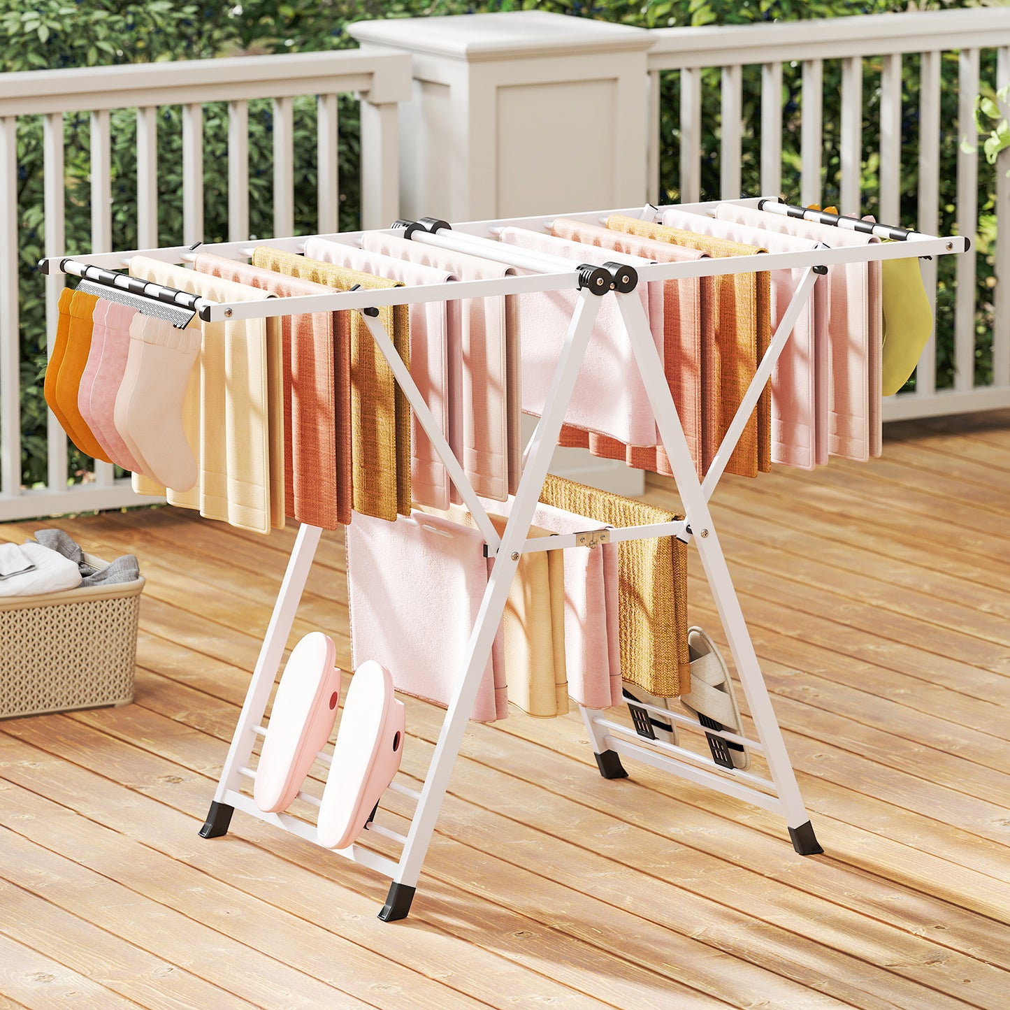 Clothes Drying Rack Foldable Laundry Drying Rack with 16 Drying Rails-White