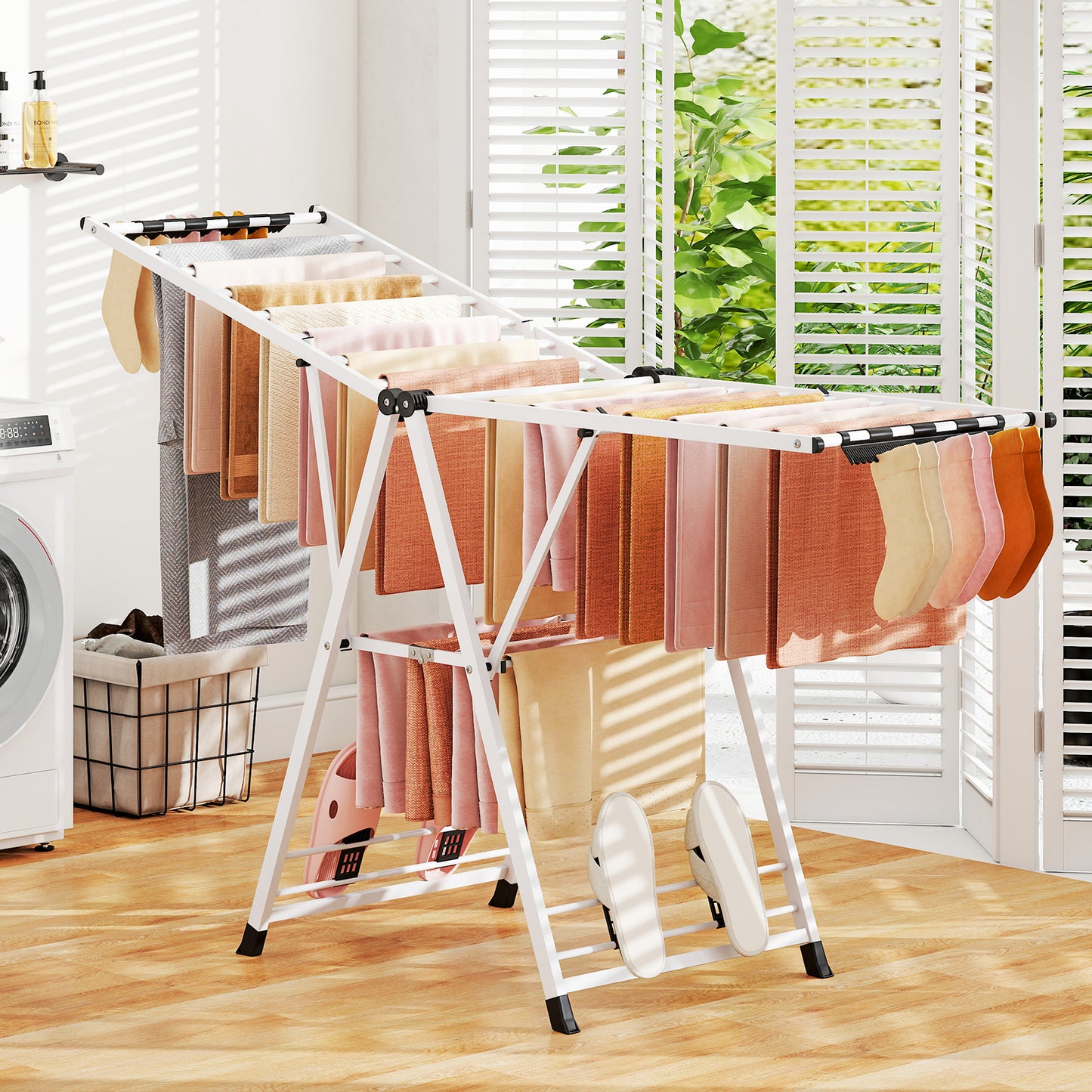 Clothes Drying Rack Foldable Metal Laundry Drying Rack-White