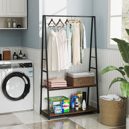 Clothes Rack with 2 Shelves for Laundry Room Bed Room-Brown