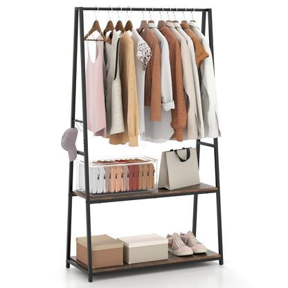 Clothes Rack with 2 Shelves for Laundry Room Bed Room-Brown