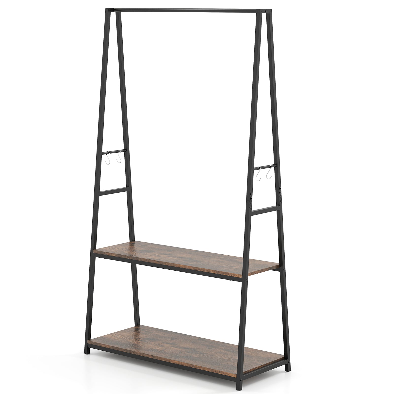 Clothes Rack with 2 Shelves for Laundry Room Bed Room-Brown