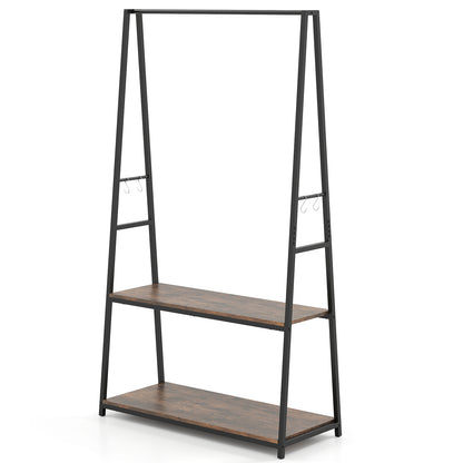 Clothes Rack with 2 Shelves for Laundry Room Bed Room-Brown