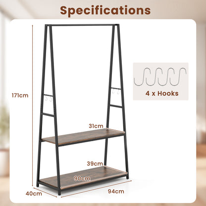 Clothes Rack with 2 Shelves for Laundry Room Bed Room-Brown
