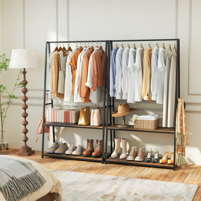 Clothes Rack with 2 Shelves for Laundry Room Bed Room-Brown