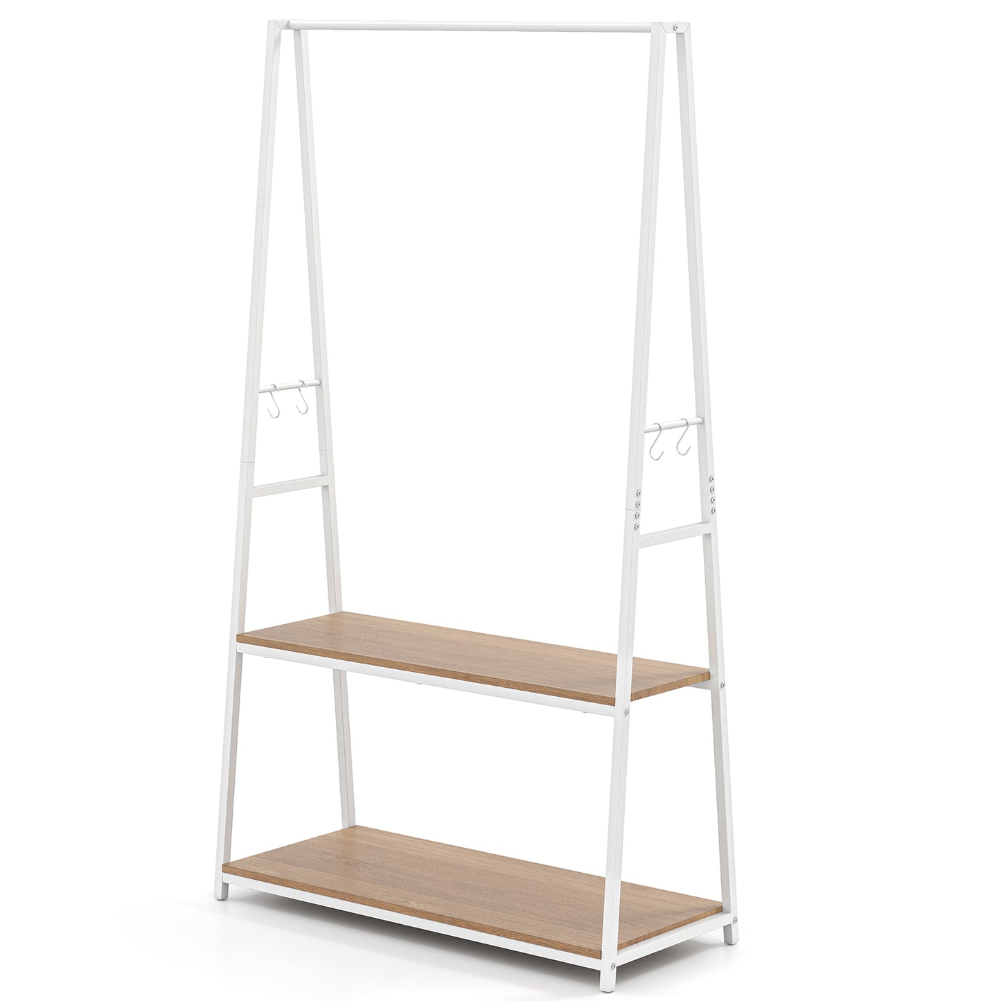 Clothes Rack with 2 Shelves for Laundry Room Bed Room-Natural