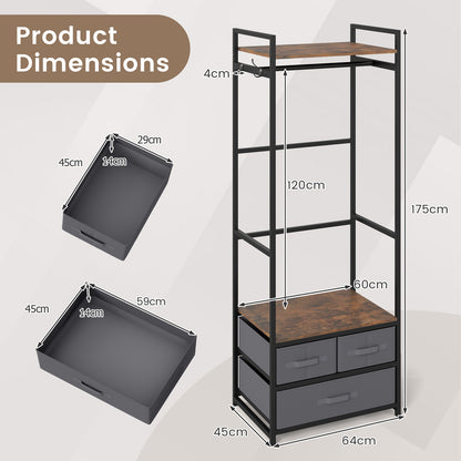 Clothes Rack with Drawers and Shelves for Entryway and Bedroom-Rustic Brown