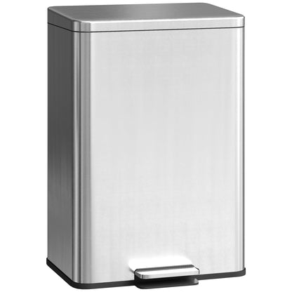 HOMCOM 20L Kitchen Bin with Soft-Close Lid and Stay-Open Function, Stainless Steel Pedal Bin with Removable Inner Bucket for Kitchen, Office, Home, Silver Tone