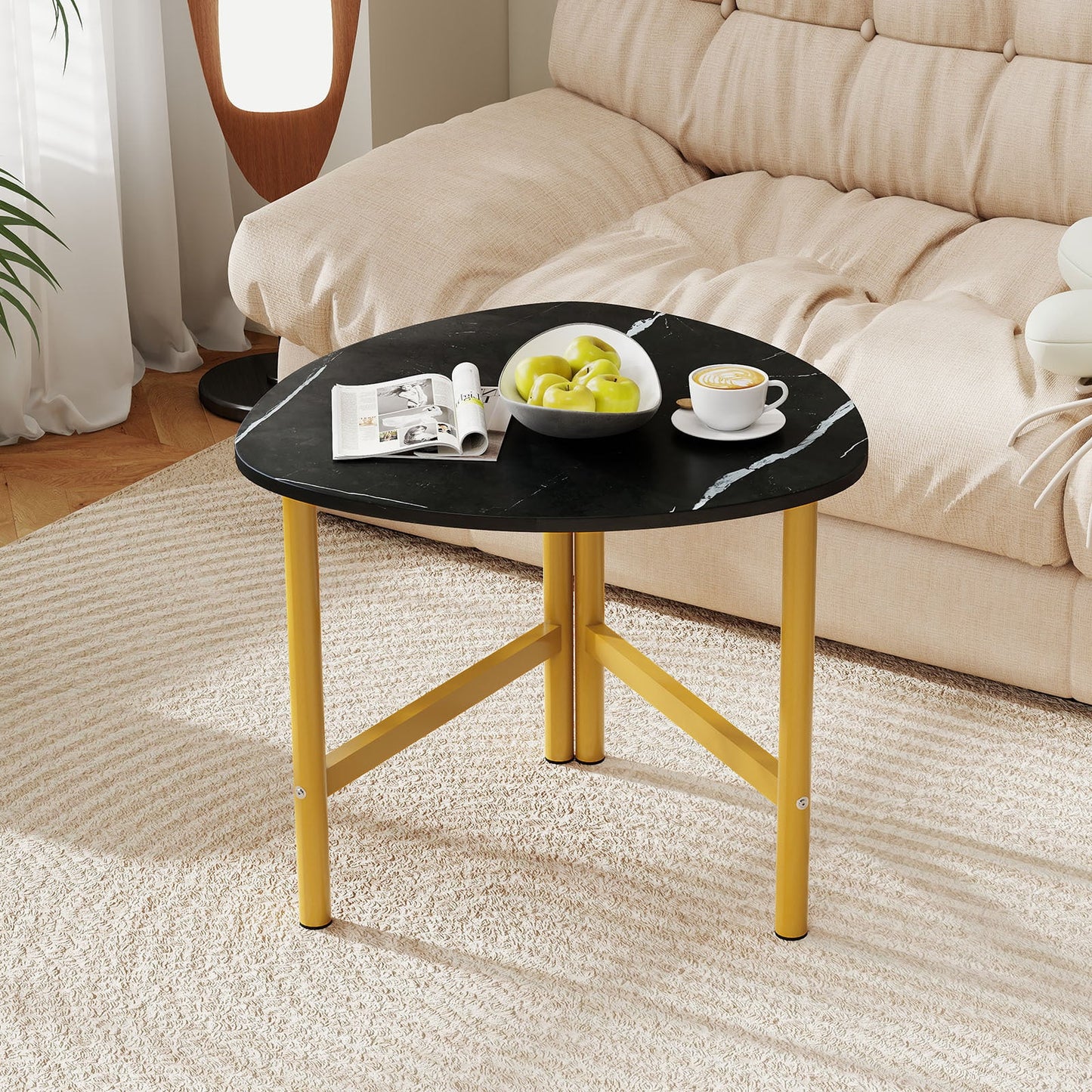 Coffee Table Triangle Center Table with Metal Legs Industrial Accent Sofa Table-Black