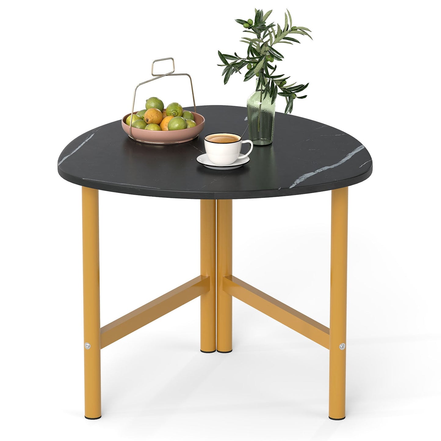 Coffee Table Triangle Center Table with Metal Legs Industrial Accent Sofa Table-Black