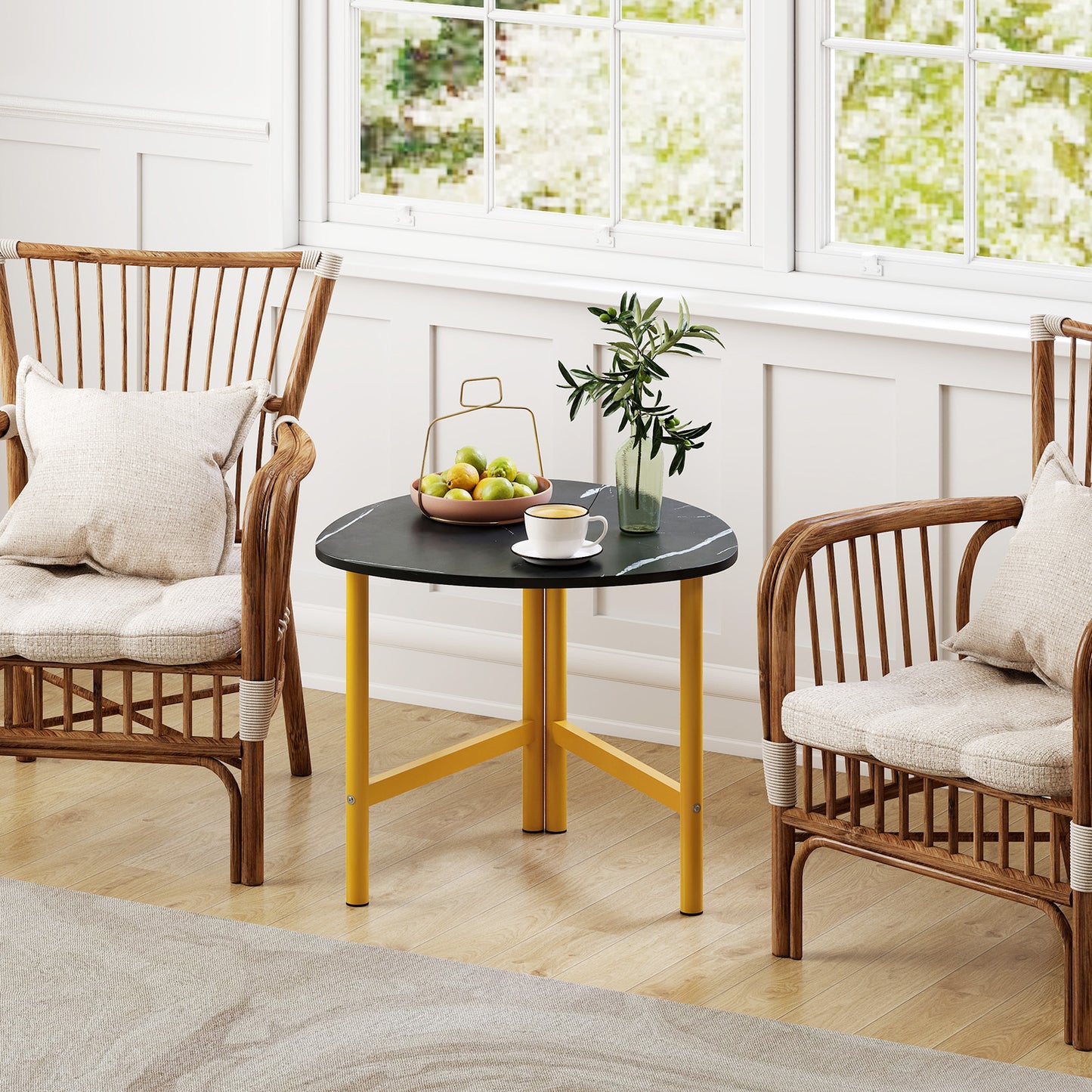 Coffee Table Triangle Center Table with Metal Legs Industrial Accent Sofa Table-Black