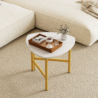 Coffee Table Triangle Center Table with Metal Legs Industrial Accent Sofa Table-White
