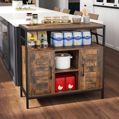 Buffet Coffee Bar Industrial Sideboard Cabinet with 2 Doors Open Compartments for Kitchen-Rustic Brown