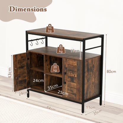 Buffet Coffee Bar Industrial Sideboard Cabinet with 2 Doors Open Compartments for Kitchen-Rustic Brown