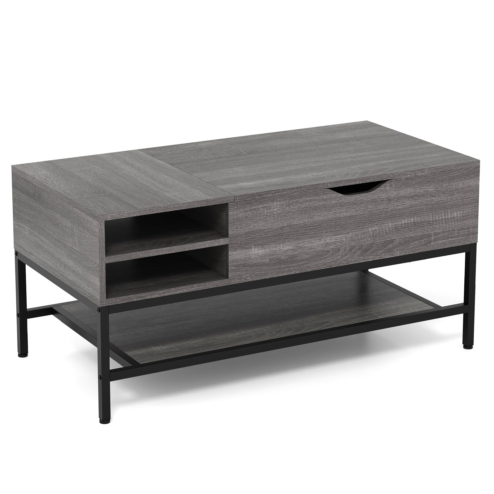 Lift Top Coffee Table with Hidden Compartment and Removable Shelf-Grey