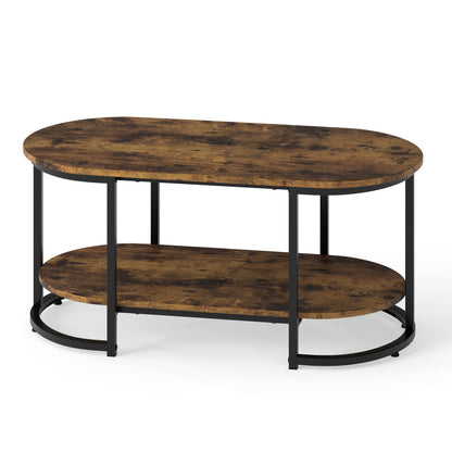 Marble Coffee Table with Open Storage Shelf-Rustic Brown