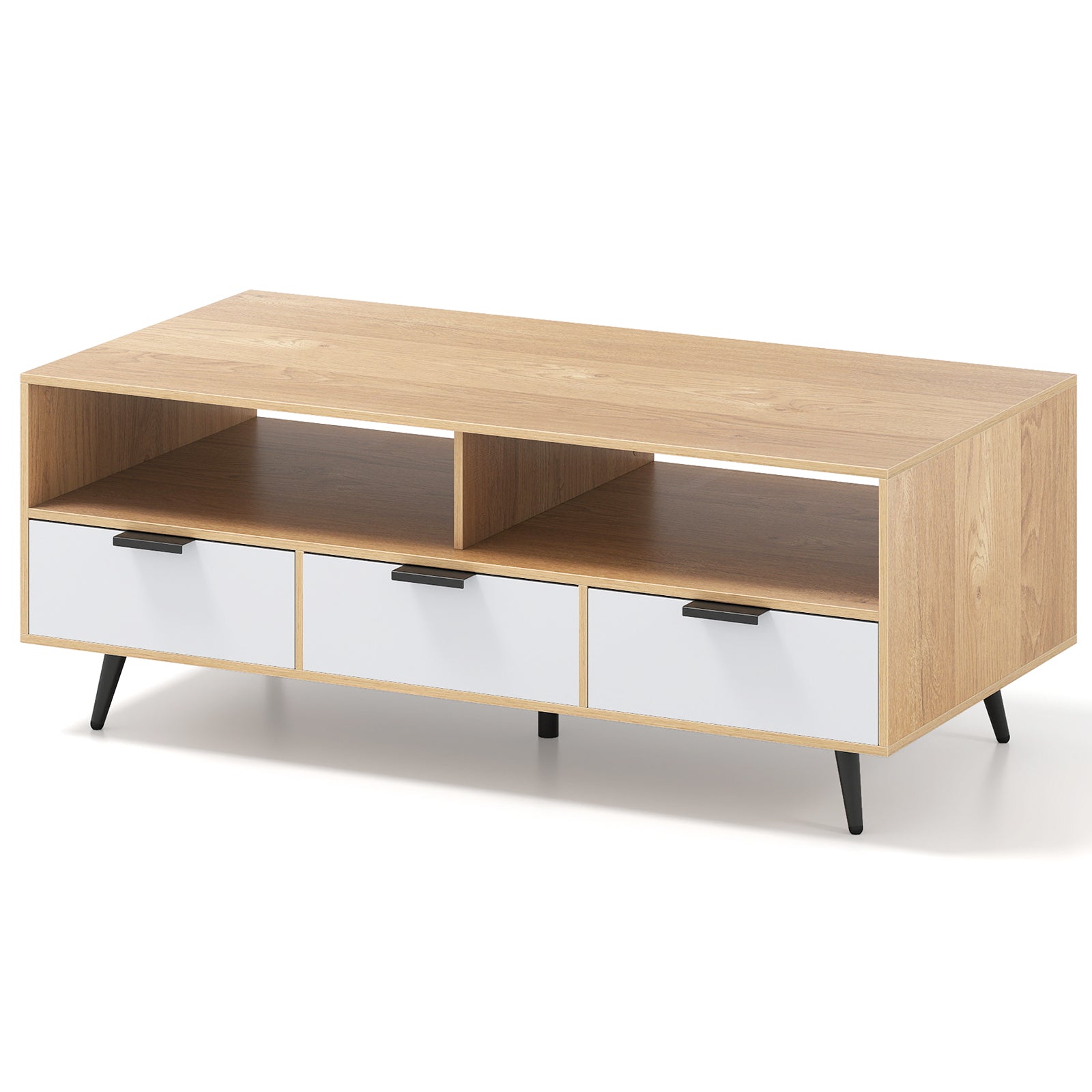Coffee Table with Storage 47 Inch Center Table with 2 Open Compartments-Natural