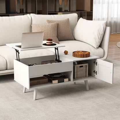 Lift Top Coffee Table with Storage Living Room Table with Hidden Compartment-White