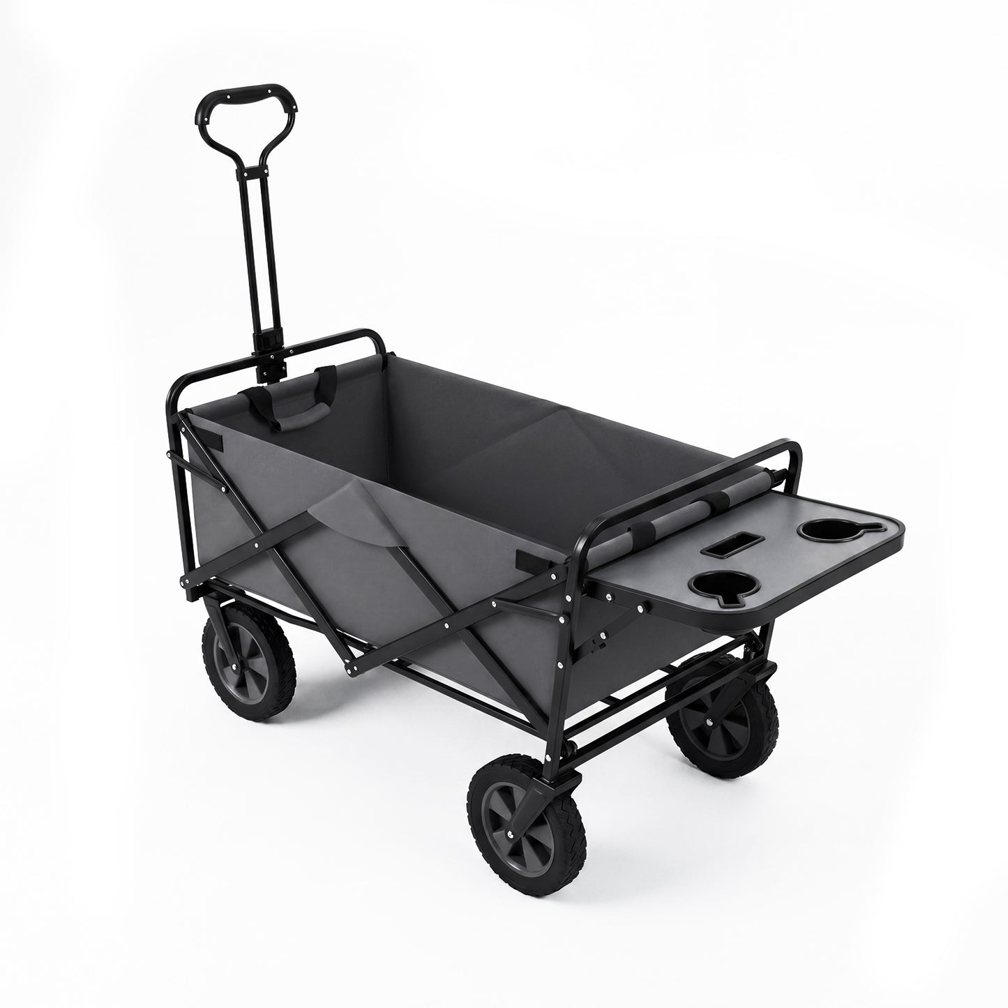 Collapsible Wagon Cart with Flexible Handle and Cup Holders-Grey