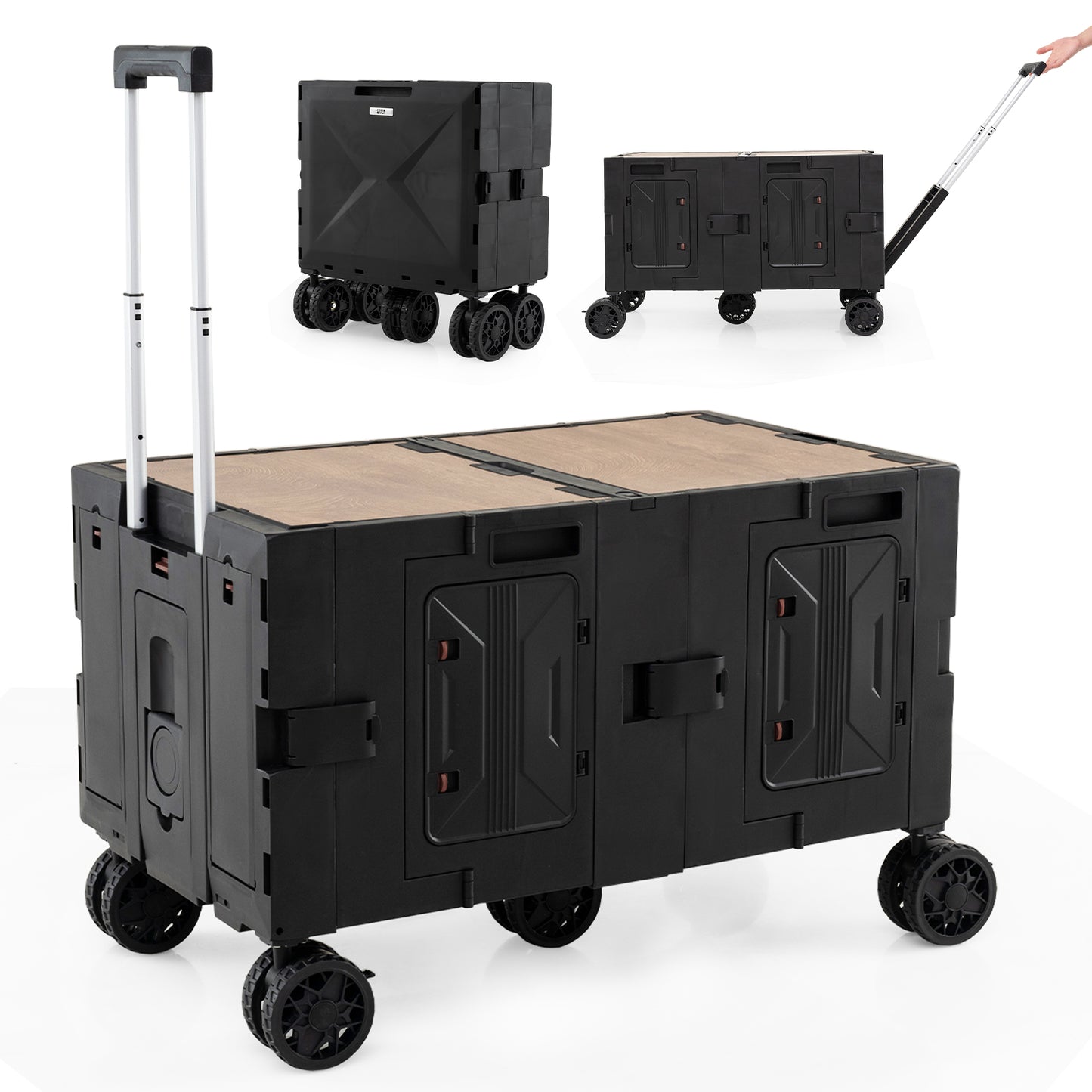 Collapsible Wagon Cart Foldable Utility Cart with Telescoping Handle-Black