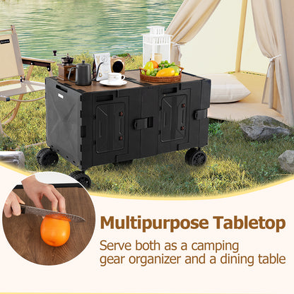 Collapsible Wagon Cart Foldable Utility Cart with Telescoping Handle-Black