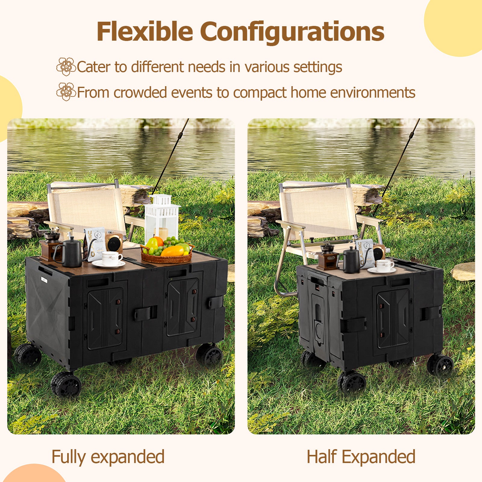 Collapsible Wagon Cart Foldable Utility Cart with Telescoping Handle-Black