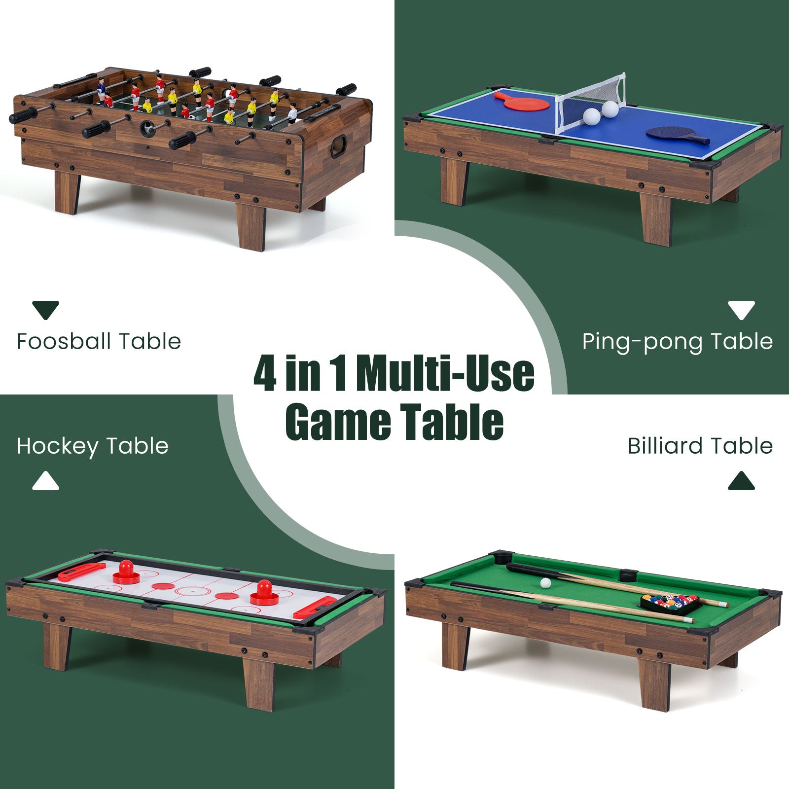 4 in 1 Combo Game Table Set Foosball Table with Billiards-Wood