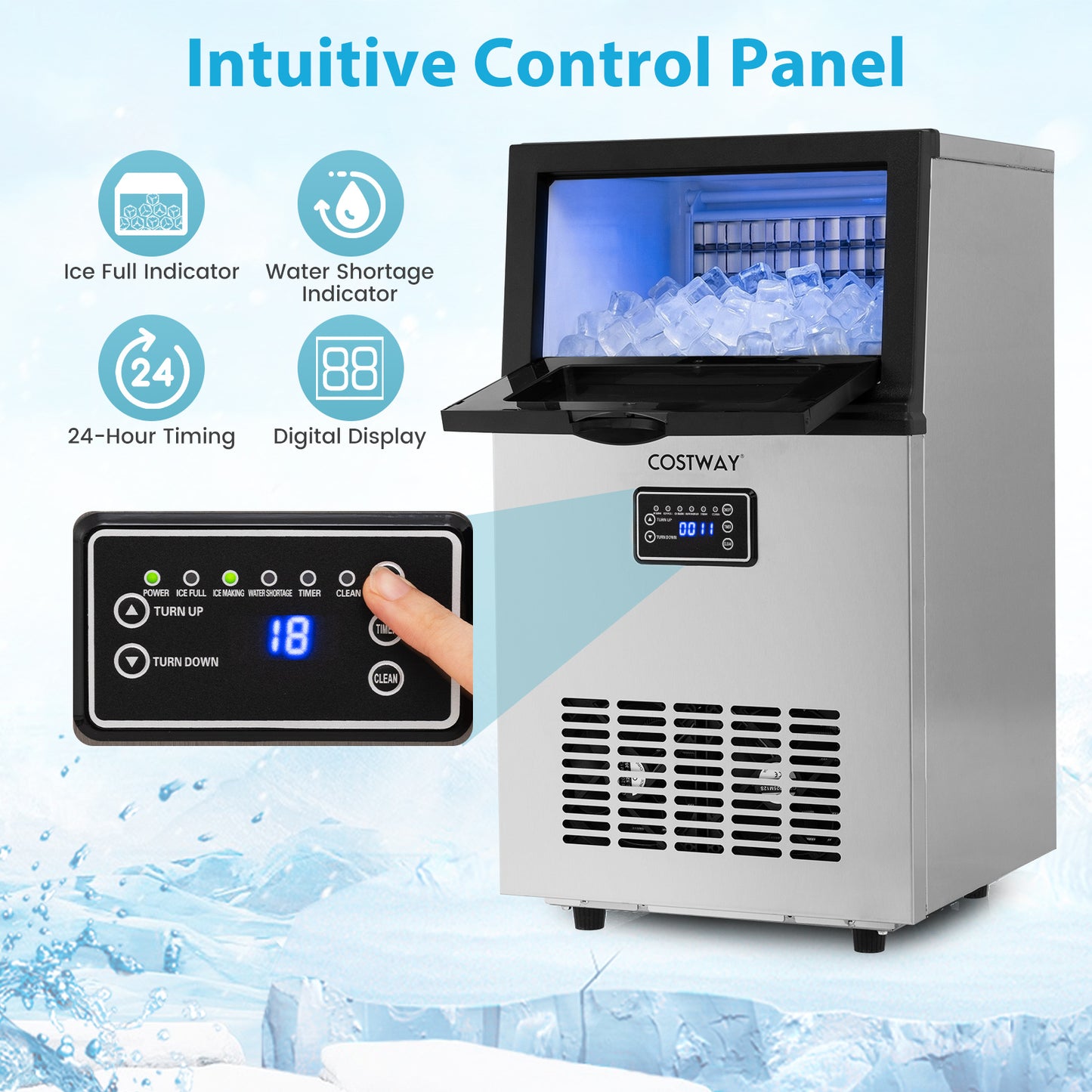 23 kg/24H Commercial Ice Maker with 5 kg Storage Capacity and Self-Cleaning-Silver