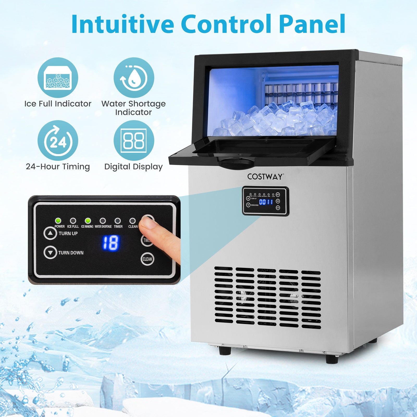 23 kg/24H Commercial Ice Maker with 5 kg Storage Capacity and Self-Cleaning-Silver