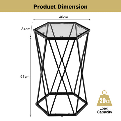 Compact Coffee Table with Tempered Glass Top and Metal Frame