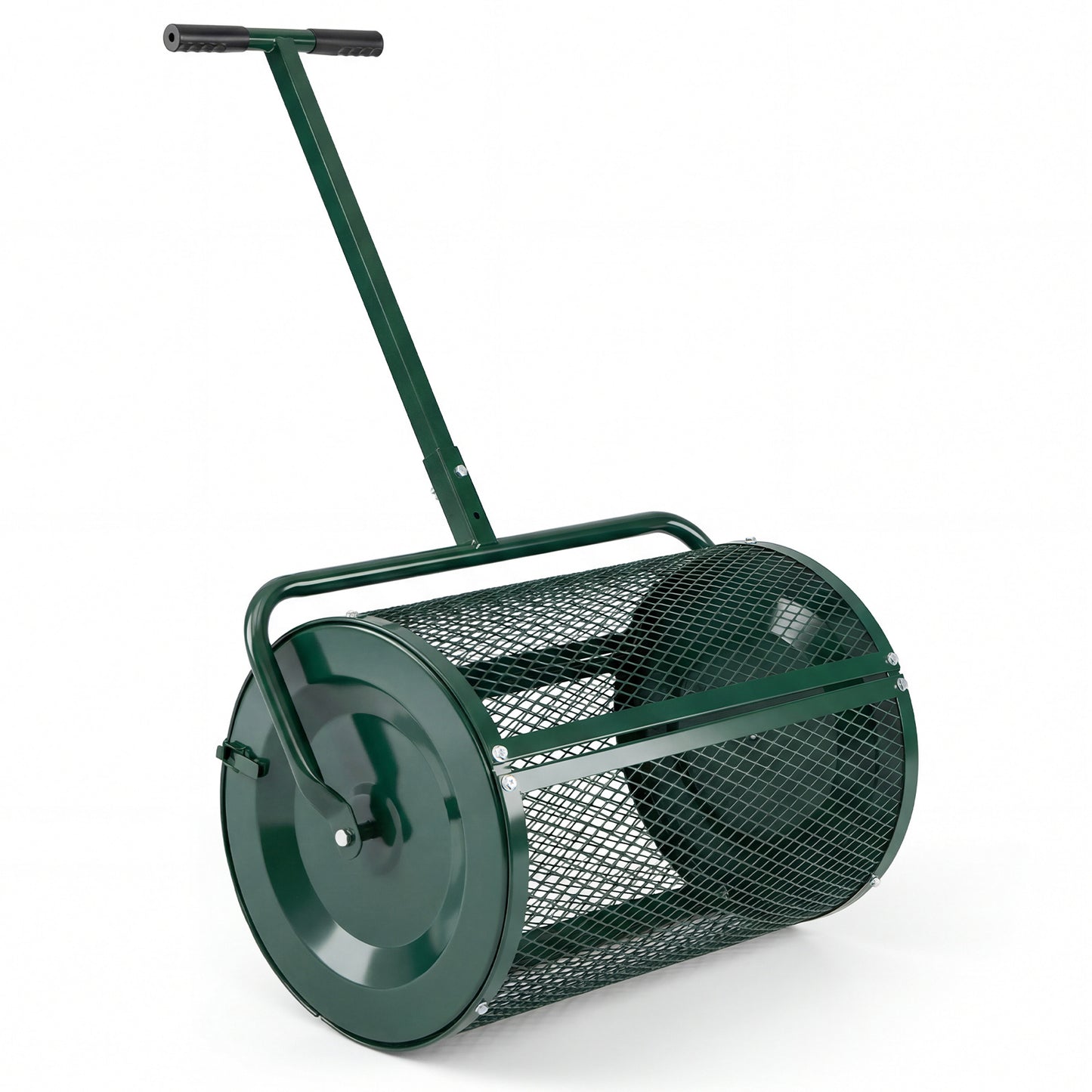 Compost Spreader 61cm Peat Moss Spreader Roller with Height-adjustable T-shape Handle-Green