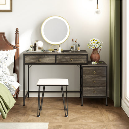 Computer Desk with 5 Drawers and Side File Cabinet-Grey
