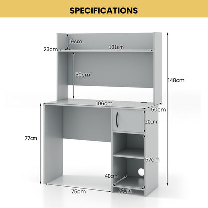 Computer Desk with Hutch and 2 Open Shelves-Grey
