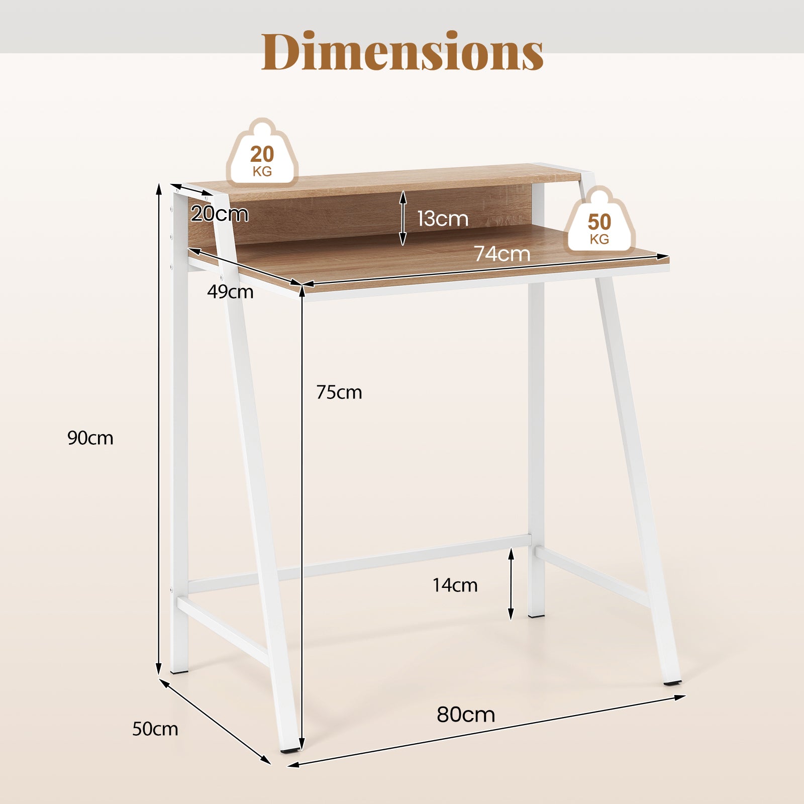 Computer Desk with Monitor Stand 80 CM Small Desk Compact Desk-Natural