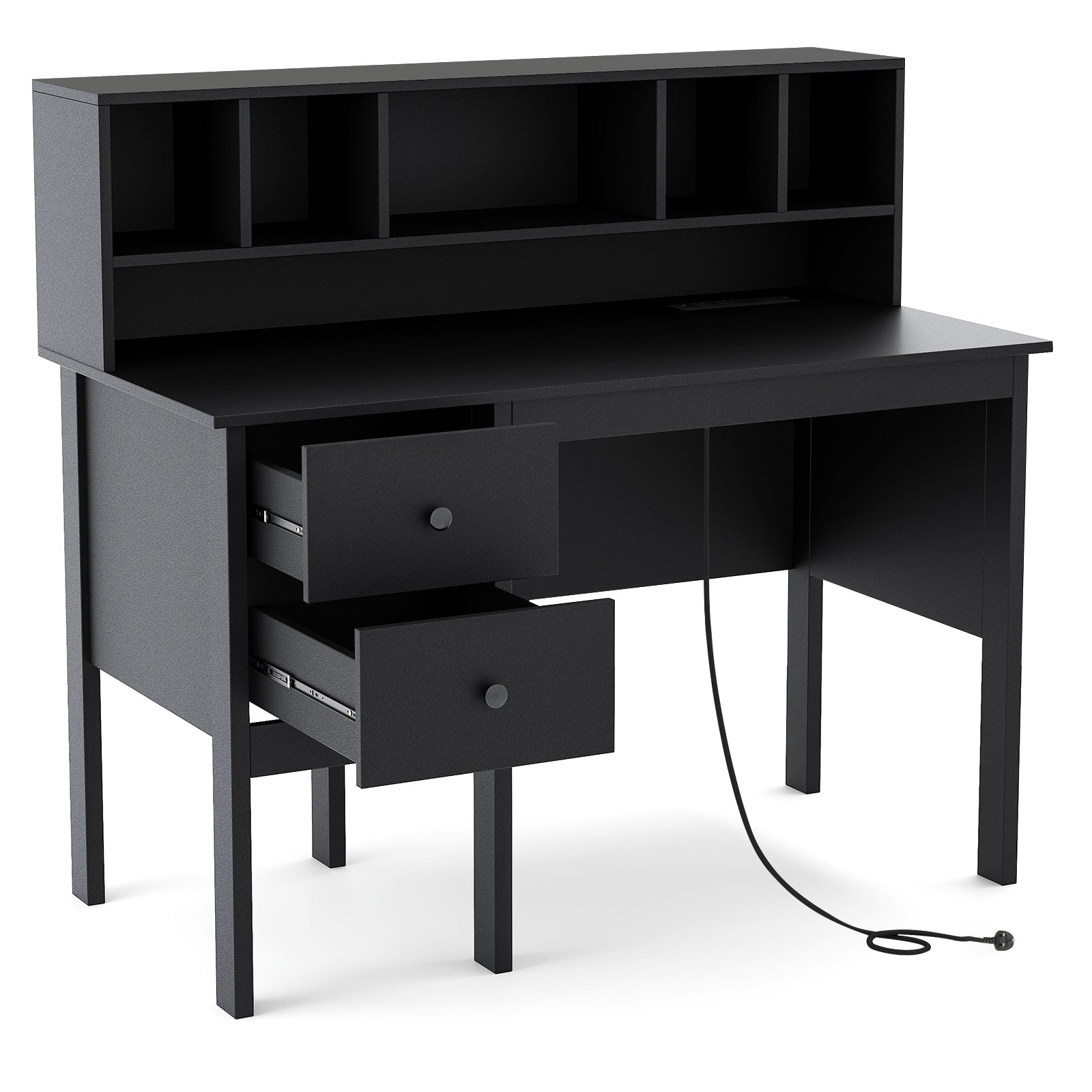 Computer Desk with Power Outlets and Hutch-Black
