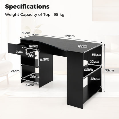 L-Shaped Computer Desk with Storage and Open Shelves for Living Room Bedroom-Black
