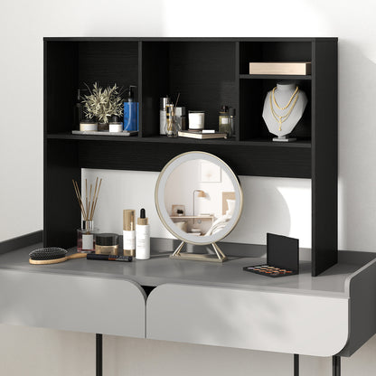 Computer Desktop Bookcase with 4 Cubbies and Open Back Compartment-Black