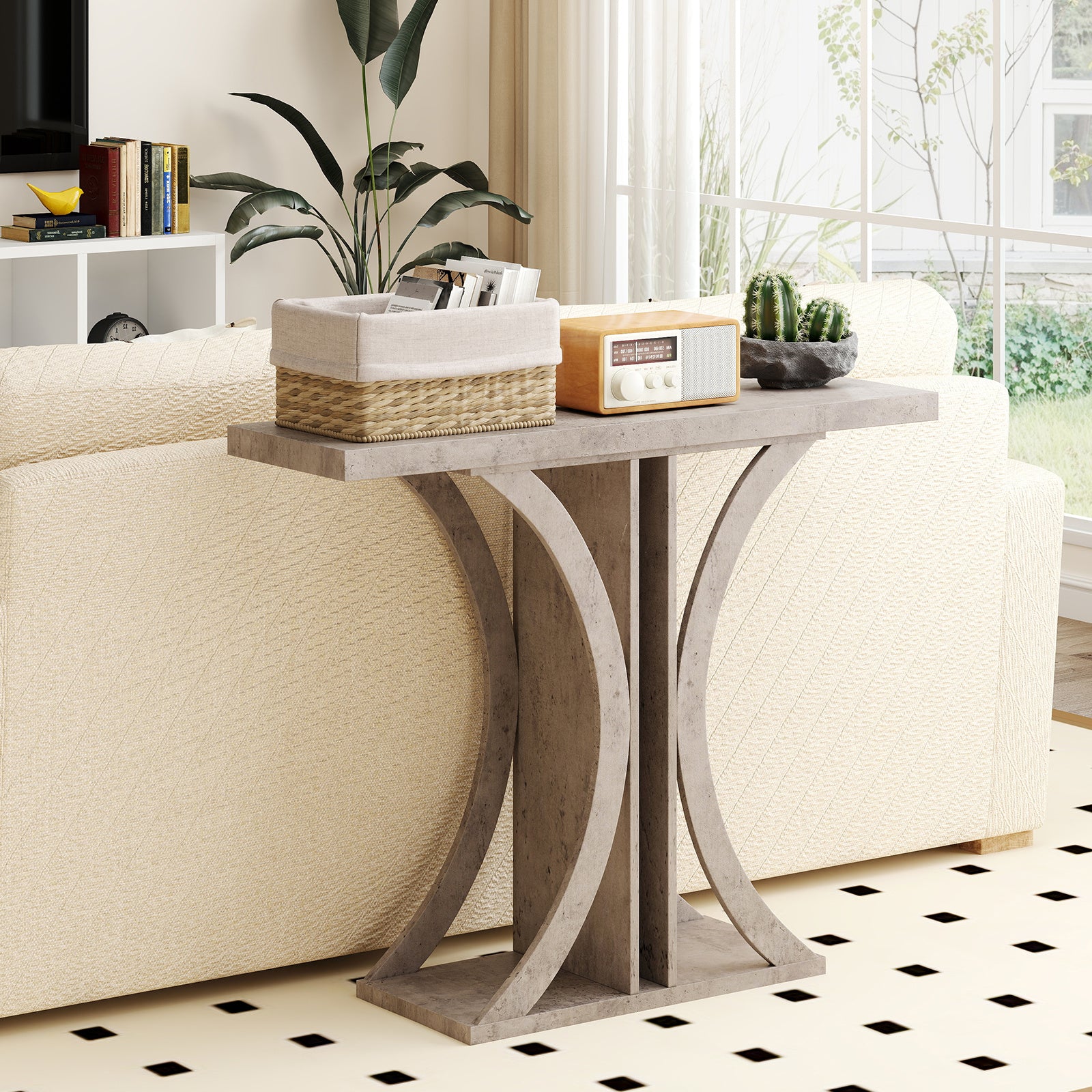 Console Table 100 cm Rectangular Entryway Table with Geometric Frame-Grey