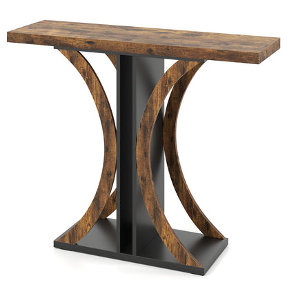 Console Table 100 cm Rectangular Entryway Table with Geometric Frame-Rustic Brown